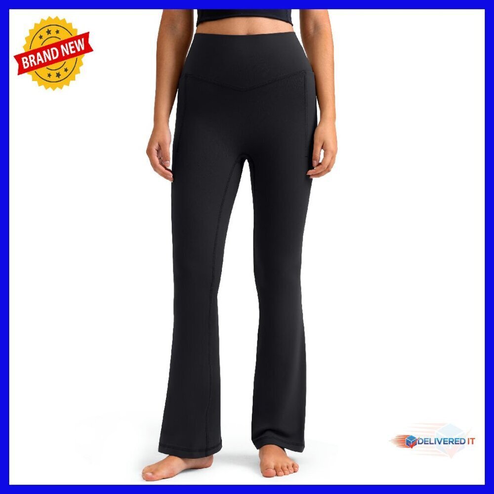 High Waist Flare Leggings with Pockets, No Front Seam Yoga Pants